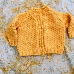 Vintage Handmade Buttercup Yellow Toddler Cardigan Sweater